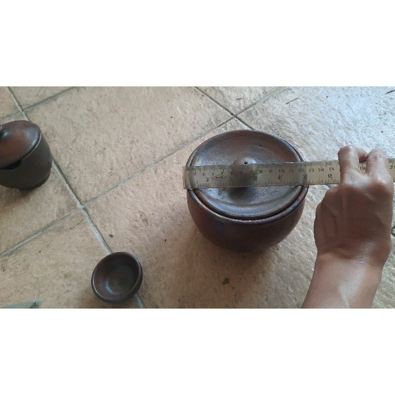 mangkuk tanah liat / gerabah plus tutup