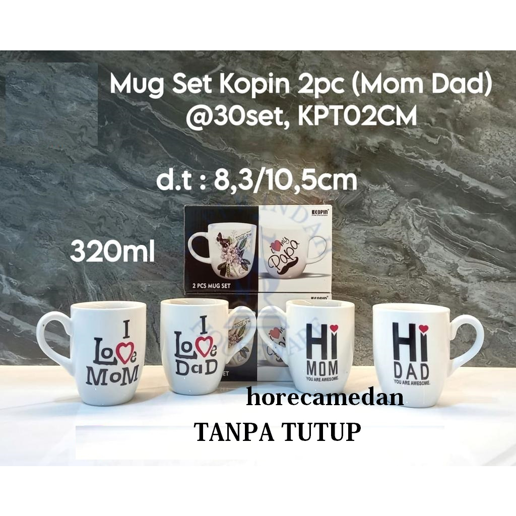 2pc Cangkir Tutup Keramik Couple Papa Mama / Mug tutup keramik
