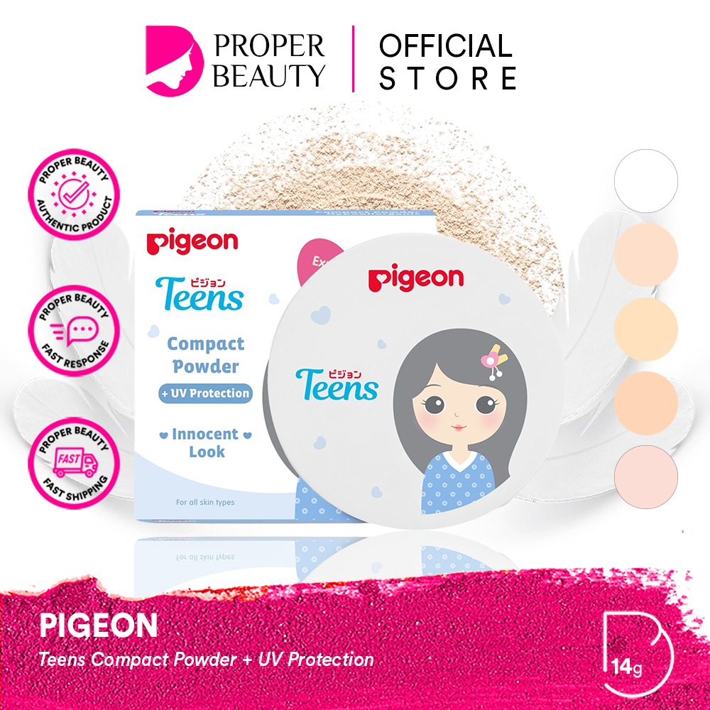 PIGEON Teens Compact Powder + UV Protection Indonesia / Bedak Padat 14g / Innocent Look / For All Skin Types / White Pink Beige Natural Sand / Cosmetic Makeup Series Anak Remaja / Full Set Refill Loose Two Way Cake TWC Foundation Tabur Squalane Innocent