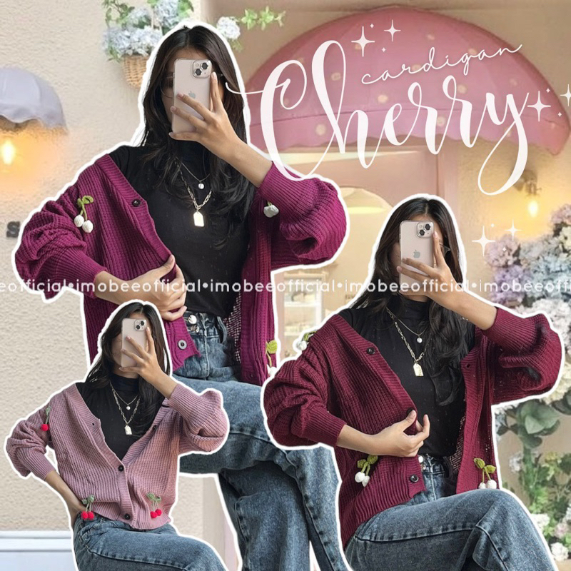 CHERRY CARDIGAN // KOREAN CHERRY CARDI LENGAN BALON