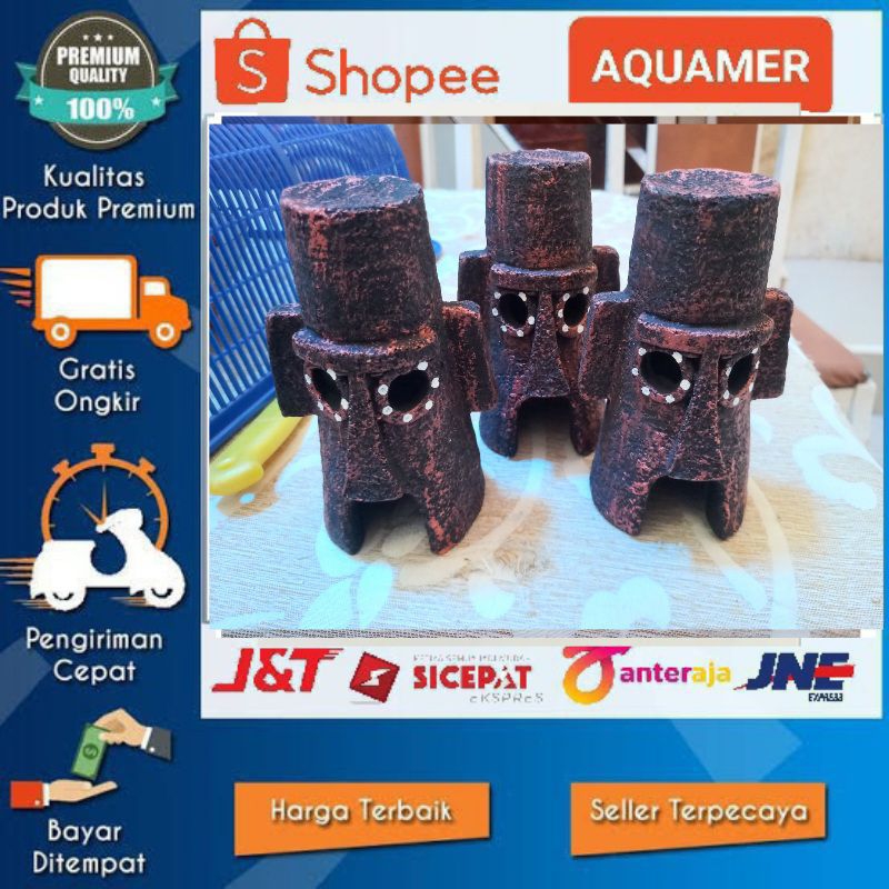 Rumah squidward hiasan akuarium rumah skuitwor ornamen hiasan akuarium spongebob