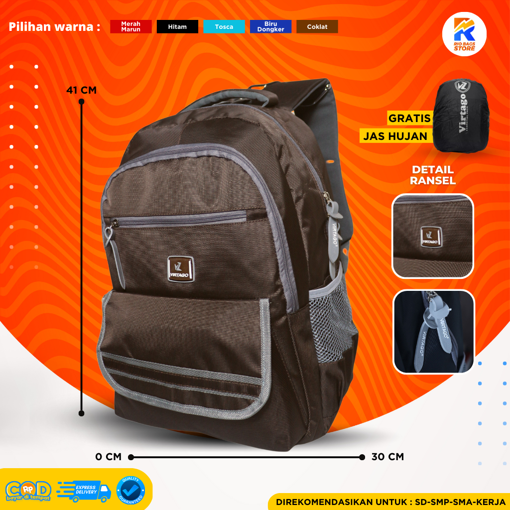 Tas Ransel Virtago/Tas Sekolah SD-SMP-SMA-KERJA/Tas Laptop Untuk Kerja Unisex