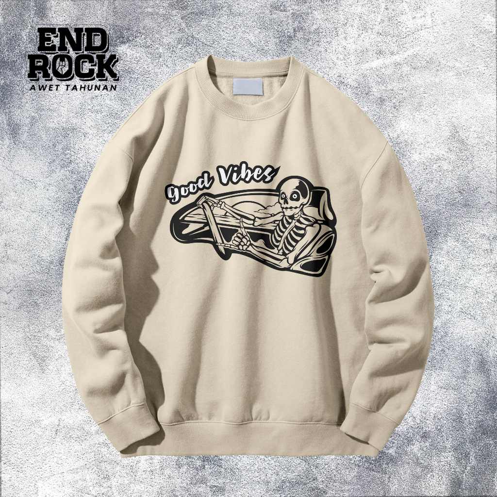 Crewneck Exclusive Original Endrock Tema Skull Good Vibes DTFS138