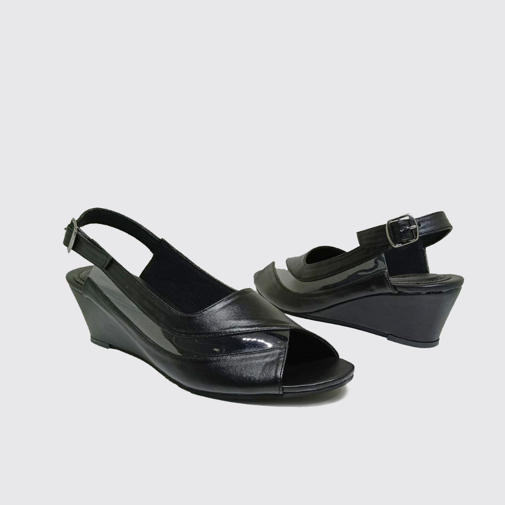 Sepatu Sandal Wedges Wanita Ukuran Besar Jumbo Big Size 40-45 Krem-Hitam