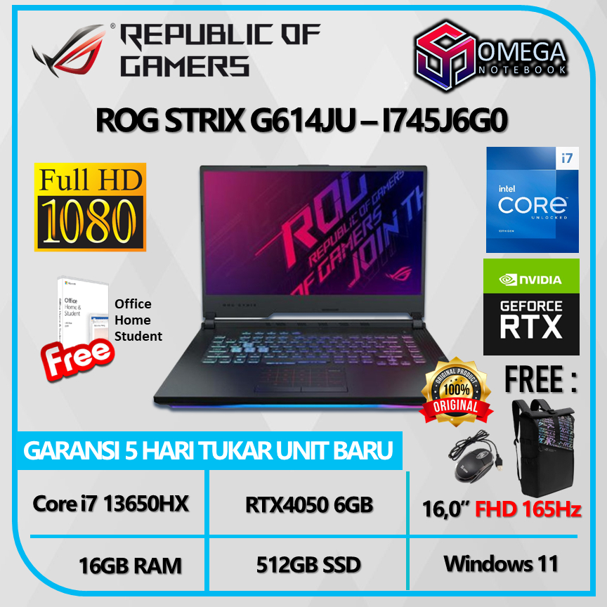 ASUS ROG STRIX G614JU I745J6G0 RTX4050 6GB i7 13650HX 16GB 512GB 16,0 FHD 165Hz Windows + OHS