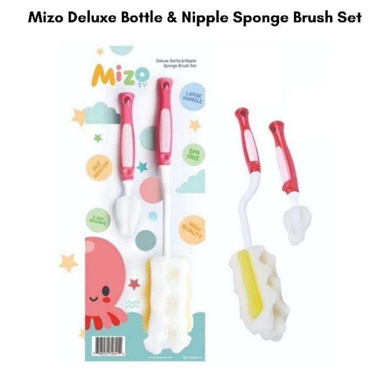 MIZO Deluxe Bottle &amp; Nipple Sponge Brush Set / Brush Sikat Pembersih Botol Sedotan Anak Bayi