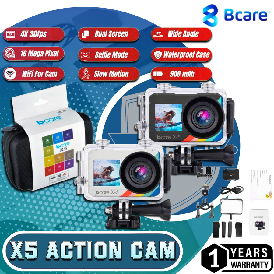 BCare X5 Action Camera 4K 2160P 16MP UltraHD Dual LCD Display Screen Action Cam - Kamera Action Cam 