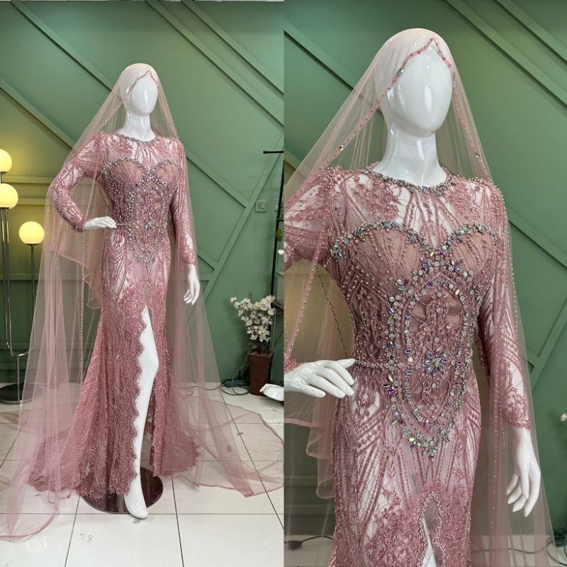 NEW GAUN SLIM DRESS BELAH //GAUN  DUYUNG MEWAH FULL PAYET/GAUN PENGANTEN BEREKOR//BAJU PENGENTEN TERBARU