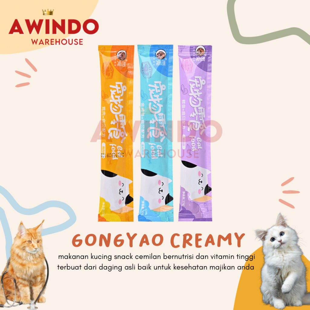 GONGYAO CREAMY CAT - Makanan Snack Cemilan Kucing Adult Kitten Gong Yao Cat Strips 15gr