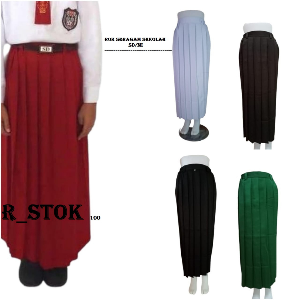 Rok Panjang Sekolah SDMI Perempuan Seragam Sekolah SD/MI Rok Panjang Rempel Merah, Coklat, Hitam, Pu