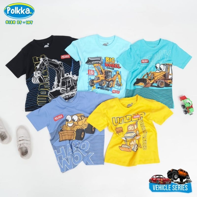 KHUSUS GROSIR 2-10T Kaos Anak Original POLKKA seri Kendaraan Kaos Anak PREMIUM