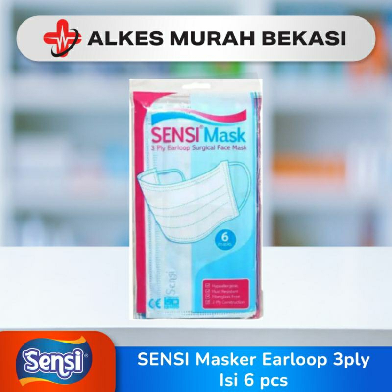 Masker Sensi Earloop Isi 6pcs / Surgical Mask / Sensi Masker Karet / Masker Sensi