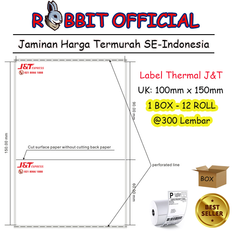 

PROMO 1 BOX LABEL THERMAL 100 X 150 [J&T] 2 RANGKAP 100x150 mm 300 Lembar, 500 Lembar