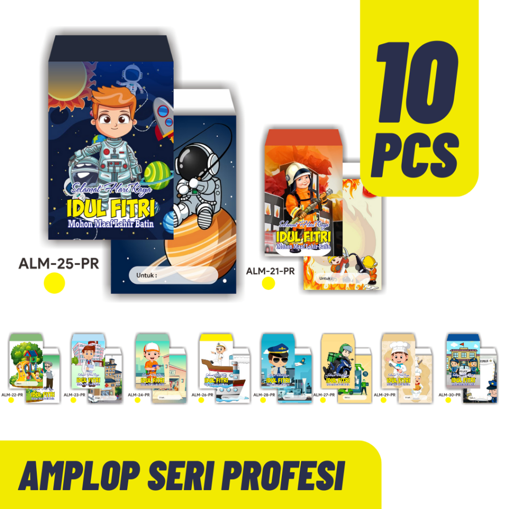 

AMPLOP LEBARAN 2025 ISI 10 PCS SERI KARTUN PROFESI