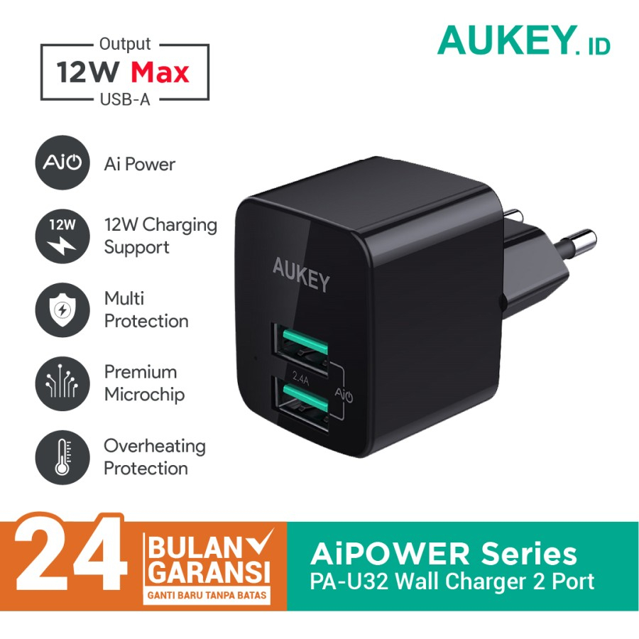 Charger Aukey PA-U32 2 Port 12W with AiQ Ai Power Multi Protect