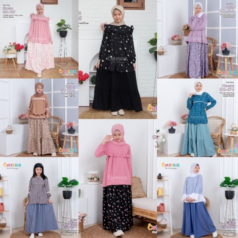 [Bisa COD] Setelan Anak Cutetrik Tunik dan Rok / Baju Lebaran Anak Tanggung 4 5 6 7 8 9 10 12 13 14 