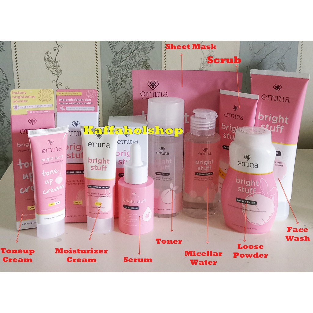 Emina 1 Paket Brigth Stuff Series lengkap 9 produk Kulit Glowing BPOM