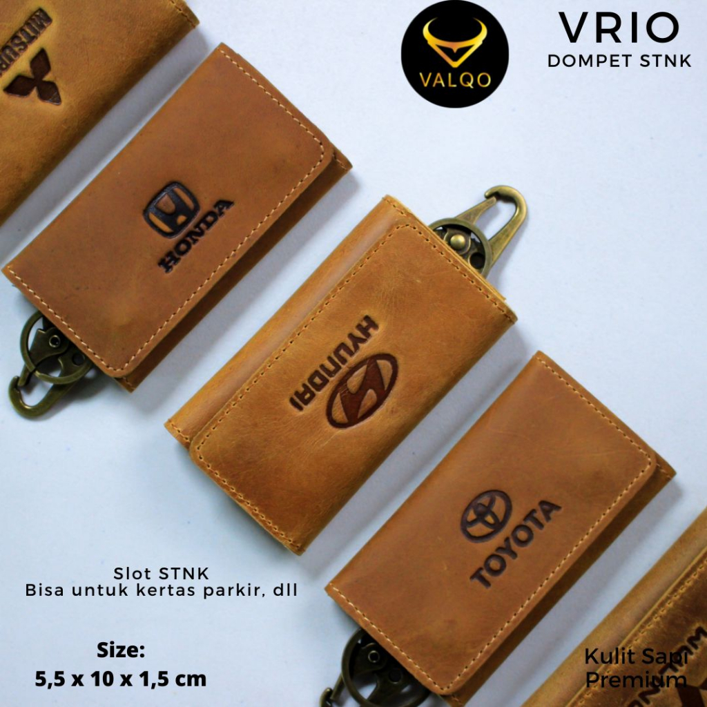 [VALQO] Dompet STNK Gantungan kunci VRIO CH Coklat kulit sapi untuk Mobil Motor bisa COD