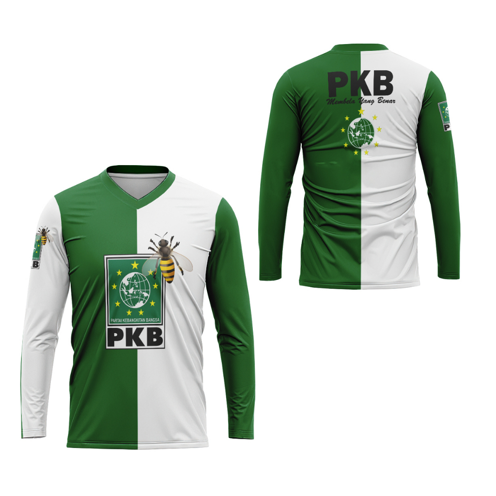 BajuArmy - Kaos Pria Lengan Panjang Partai PKB Full Print V-Neck