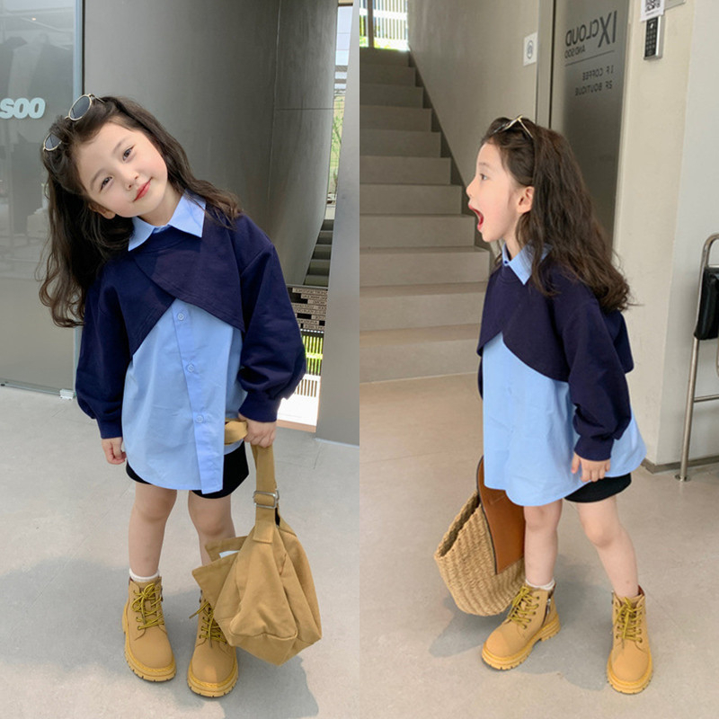 CACOA (1-9 Tahun)  Baju Anak Perempuan Baju Kemeja Anak Perempuan Kemeja Biru Lengan Panjang Anak Pe