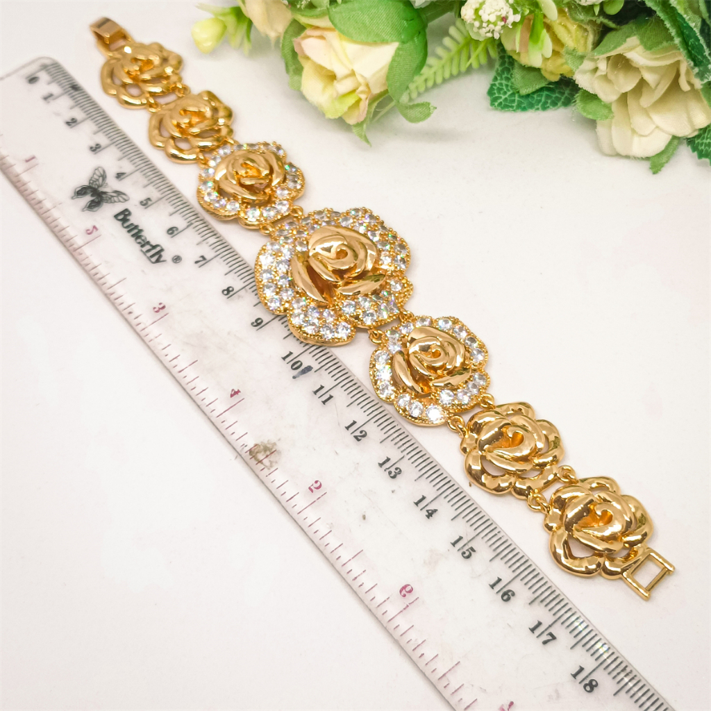 Fashion Xuping Gelang Kendari Wanita Perhiasan Dubai Lapis Emas 24K Rosegold Permata anti karat Gelang Tangan Bracelet