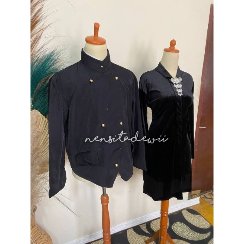 Beskap Solo (Polos) + Kebaya Kartini Body Panjang, Nuansa Hitam