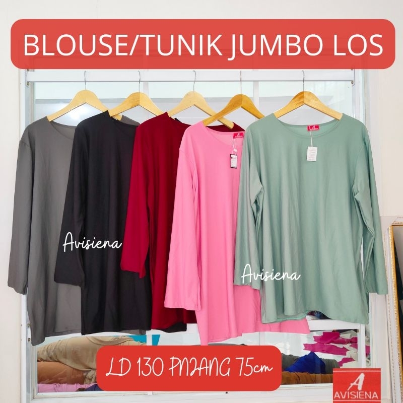 AVISIENA - TUNIK MANSET JERSEY BASIC TOP BLOUSE POLOS MELAR JUMBO | ATASAN BIG SIZE XXL XXXL