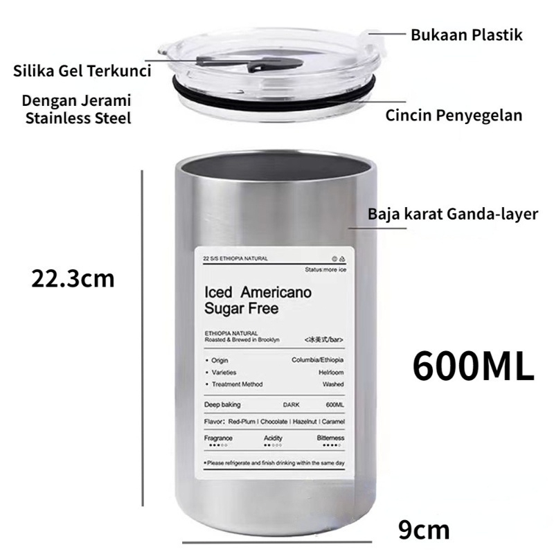 Stainless Steel Cangkir Tumbler 320ml/600ml Botol Minum Stainless Steel 320ml/600ml Sedotan Cangkir/ Minum Kopi Sedotan/Cangkir Thermos Kopi/Bahan Stainless Steel 320ml/600ml/Portabel Cangkir Vakum