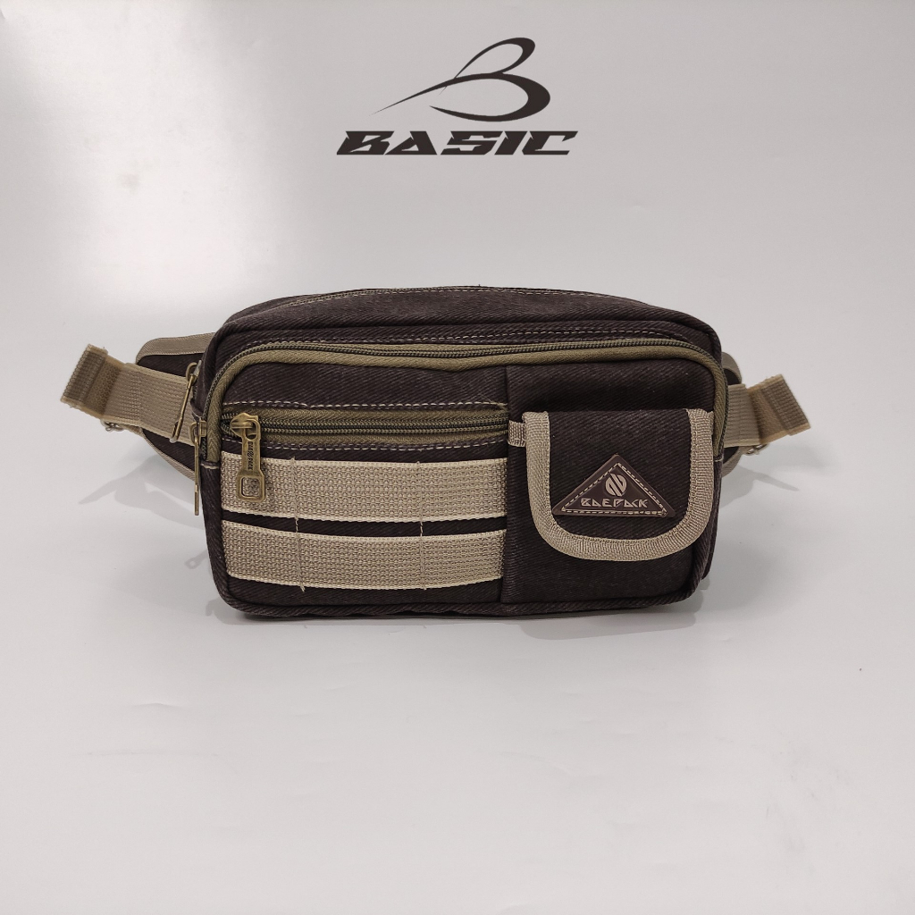 Baepack Tas Pinggang Waistbag Pria Cleo Coklat Tua Original / Tas Pinggang Waistbag Cowok Waterproof
