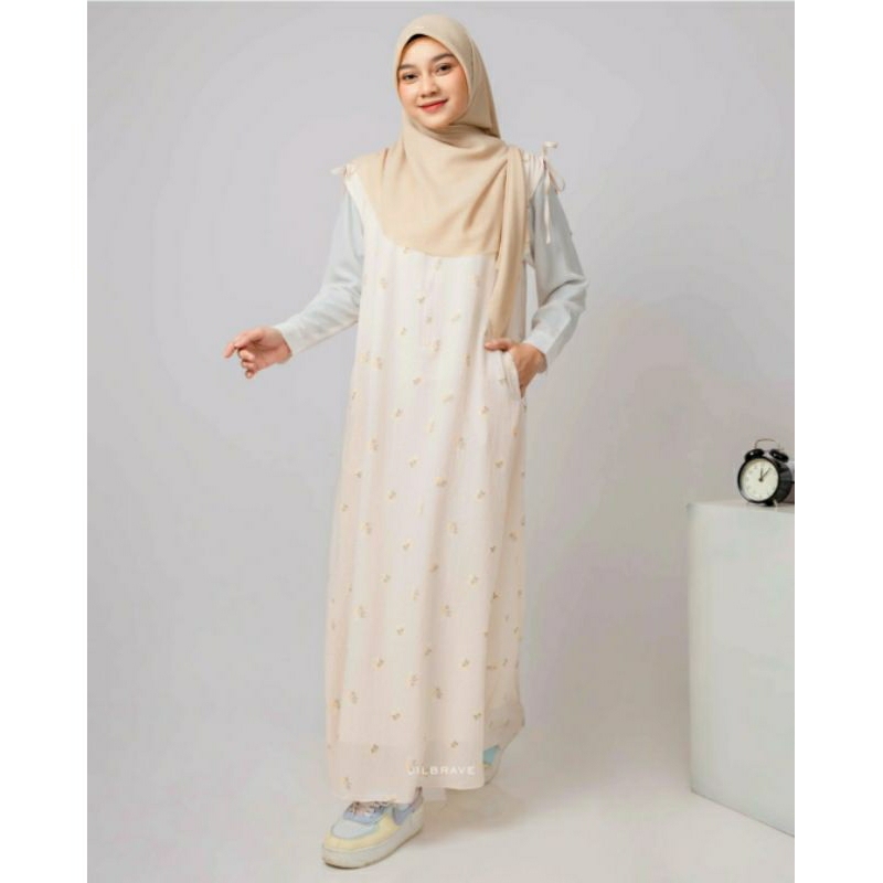 CELIYA SLEEVELESS DRESS JILBRAVE | Inner Dress Crinkle Motif Bunga Cute Ala Korea dengan Aksen Pita 