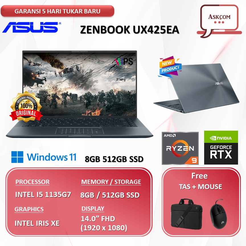 Laptop Asus ZenBook UX425EA I5 1135G7 8GB 512SSD W11 14.0FHD