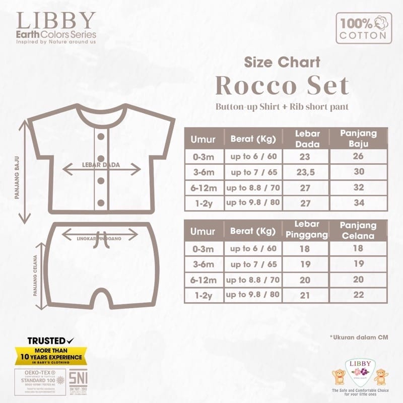 LIBBY EARTH ROCCO SET PENDEK / ROCCO SET PANJANG Setelan Baju Pendek Kancing Depan + Celana Pendek