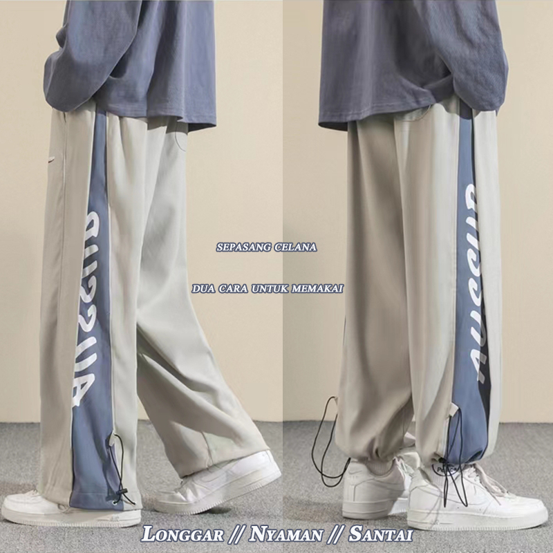 Celana Kasual Pria Korea All-Match Longgar Kaki Lebar Hip-Hop Celana Jogging Celana Versi Korea dari Tren In Celana Lurus Celana Pria Dewasa long cargo pants pria celana jogger celana oversize celana olahraga2023