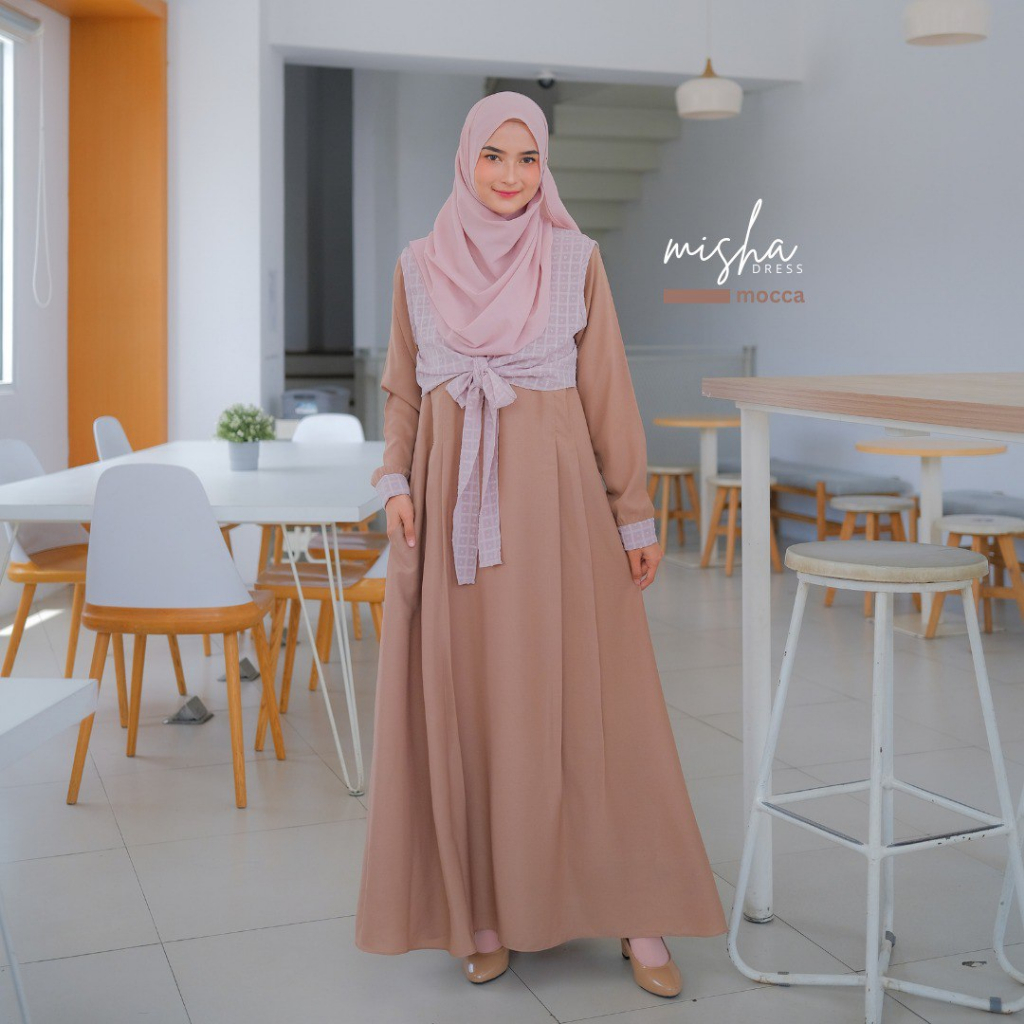 Riskirich Misha Gamis Muslimah Remaja Dewasa Kombinasi Outer Lepas Pasang Dress Kekinian 3in 1 Style