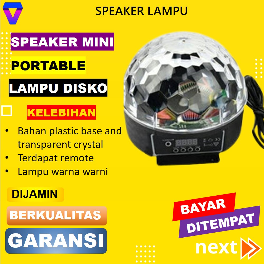 SPEAKER AKTIF MINI SPEKER SUPER BASS SPIKER PORTABLE SOUND DENGAN LAMPU DISKO LED CRYSTAL MAGIC BALL LIGHT JS189