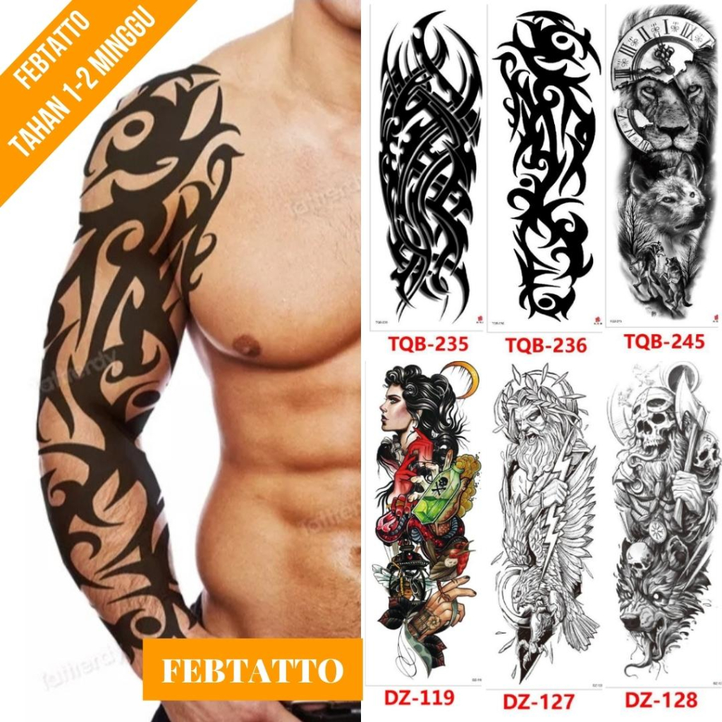 Tato Temporer Full Lengan Ukuran 17cm x 48cm Motif Tribal TQB 236 Tato Lengan Tato Dada Tato Tangan 