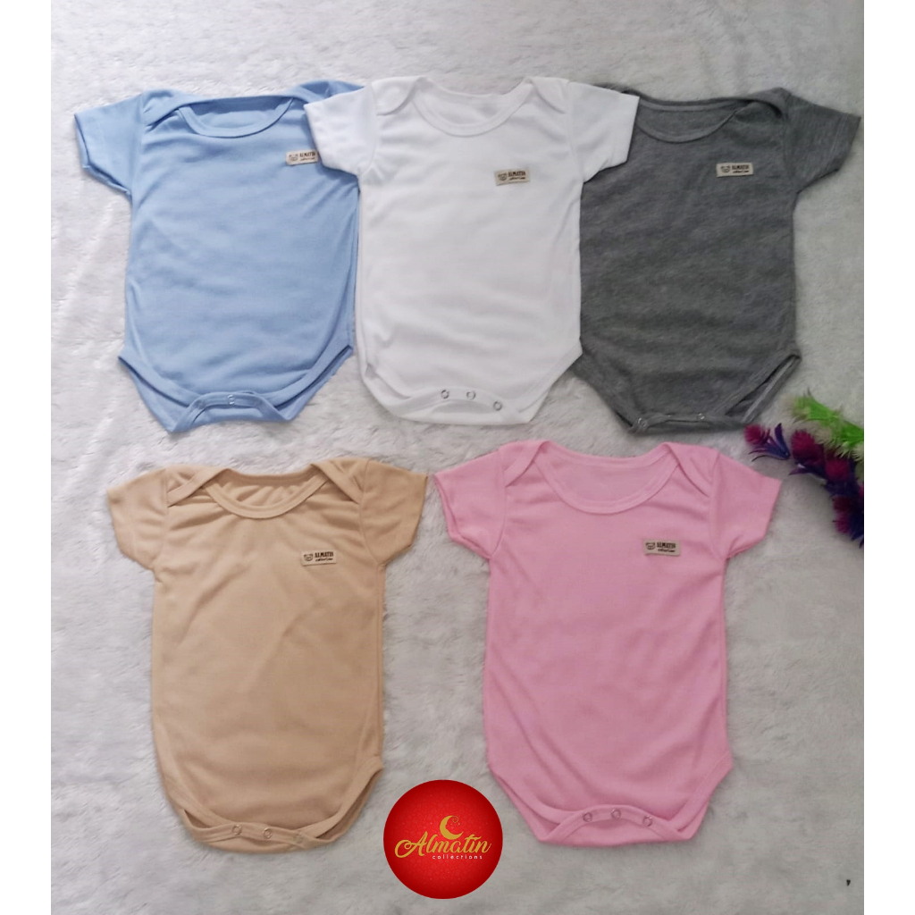 Jumper bayi Tangan Pendek Jumper segitiga Jumper warna polos katun lembut 3 pcs jumper