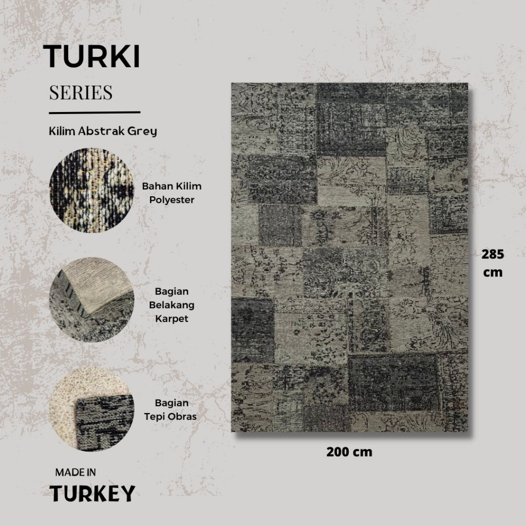 Karpet Turki Import Permadani Asli Turki Uk 200 x 285 Kilim Abstrak Grey