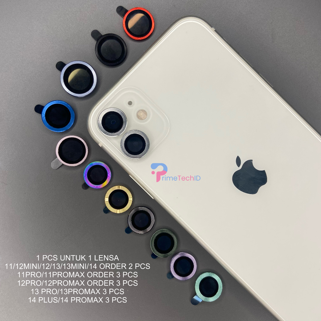 Tempered Glass Pelindung Lensa Kamera iPhone 13/13 Pro Max 12/12 Pro Max mini 11/11 Pro Max METAL RING Glass Full Cover Camera Lens Protectors for iPhone