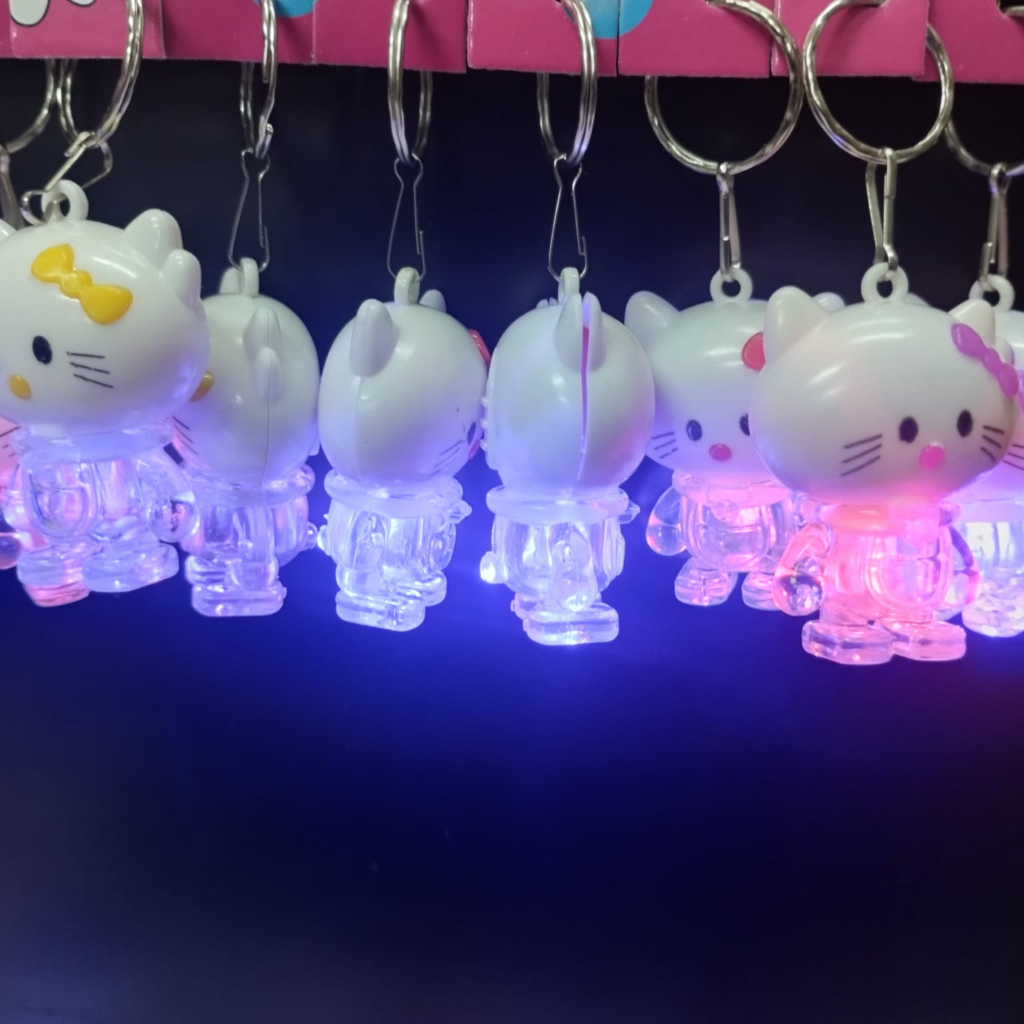 12 PCS MAINAN ANAK GANTUNGAN KUNCI KARAKTER HELLO KITTY LED