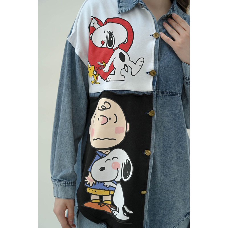 KEMEJA JEANS WANITA TANGAN PANJANG SNOOPY - KEMEJA JEANS WANITA BKK IMPORT