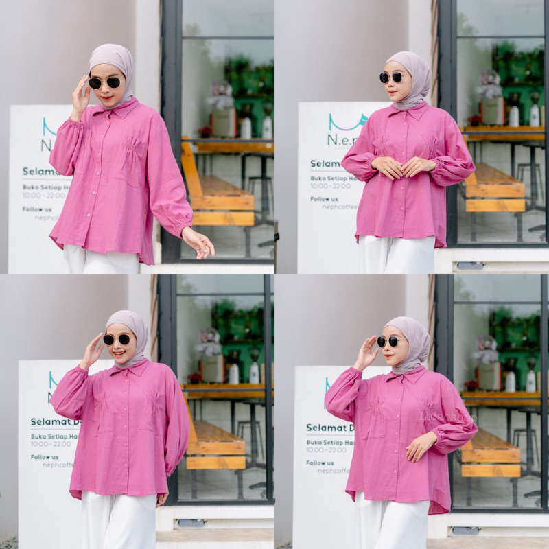 Gladis Pocket Serut Linen Shirt | Kemeja Kerja Premium Wanita | Kemeja Hangout |  Kemeja Kuliah |