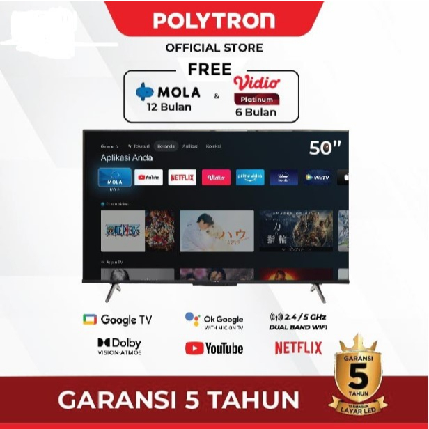 Polytron LED Smart Google TV 50&quot; Ultra HD 4K UHD Android TV 50UG5959