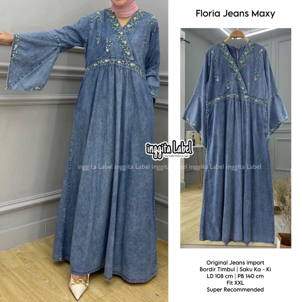 DRESS MAXY JEANS BORDIR / FLORIA JEANS MAXY BY INGGITA LABEL