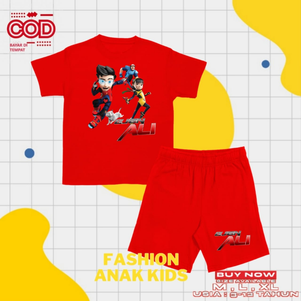 (BISA COD) Setelan Anak Kaos Dan Celana Anak Ejen Ali Season 3 Free Nama