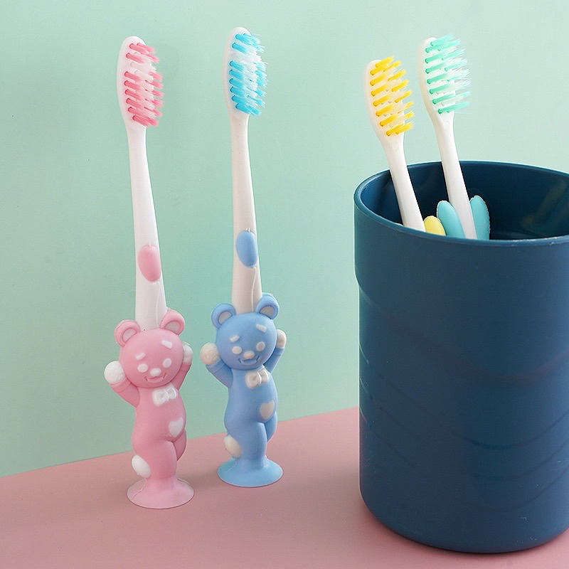 Sikat Gigi Anak 1 SET 4 PCS Extra Soft Tavel Toothbrush Double Care Sikat Gigi Halus &amp; Lembut Karakter Beruang Import Murah