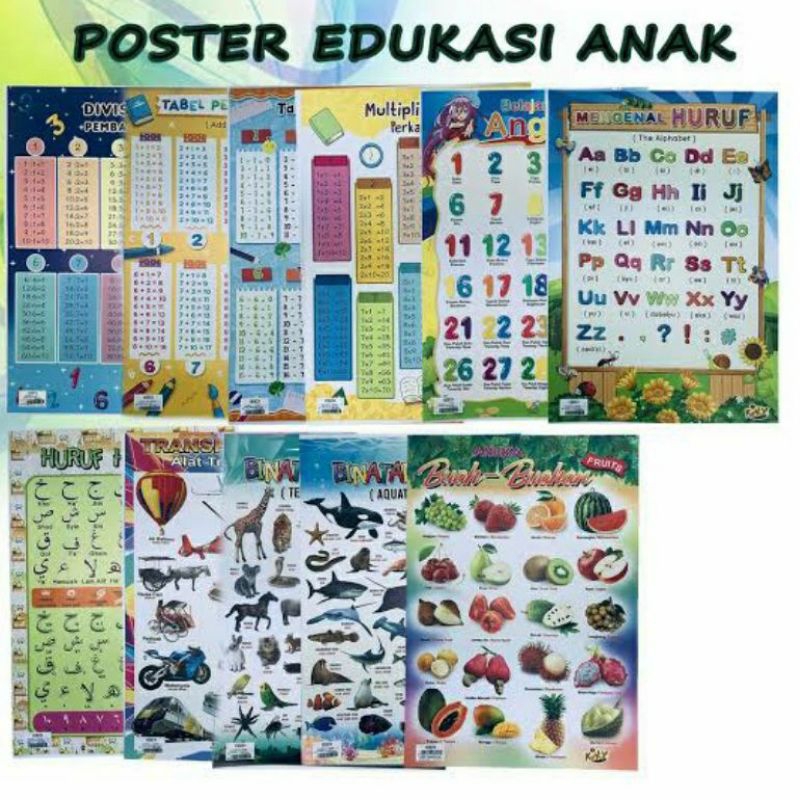 

poster edukasi anak belajar paket 10 lembar (COD)