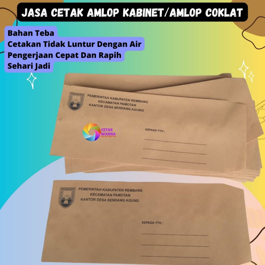 Cetak Kop Amplop Coklat Kabinet 12x28cm