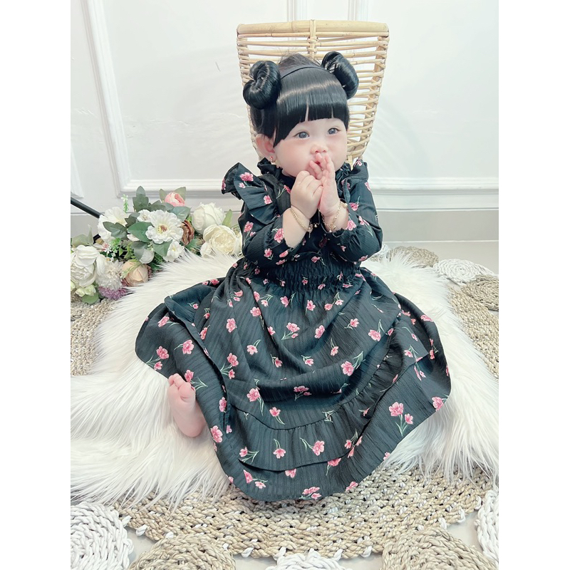 dress gamis anak balita perempuan 1 2 3 tahun baju muslim anak cewek dress lengan panjang anak balita ALEA FLORA MALINA gamis dress