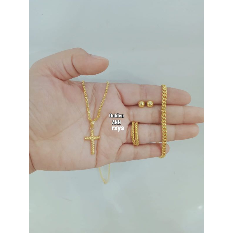 Set salib replika emas 24k, set simpel dan elegan